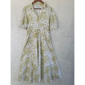 Julia India Amory Leaf Button Front Midi Shirt Dress Women Medium Boho Cottage